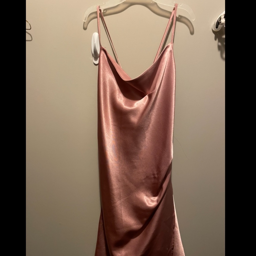 Pink Satin Cowl Neck Dress